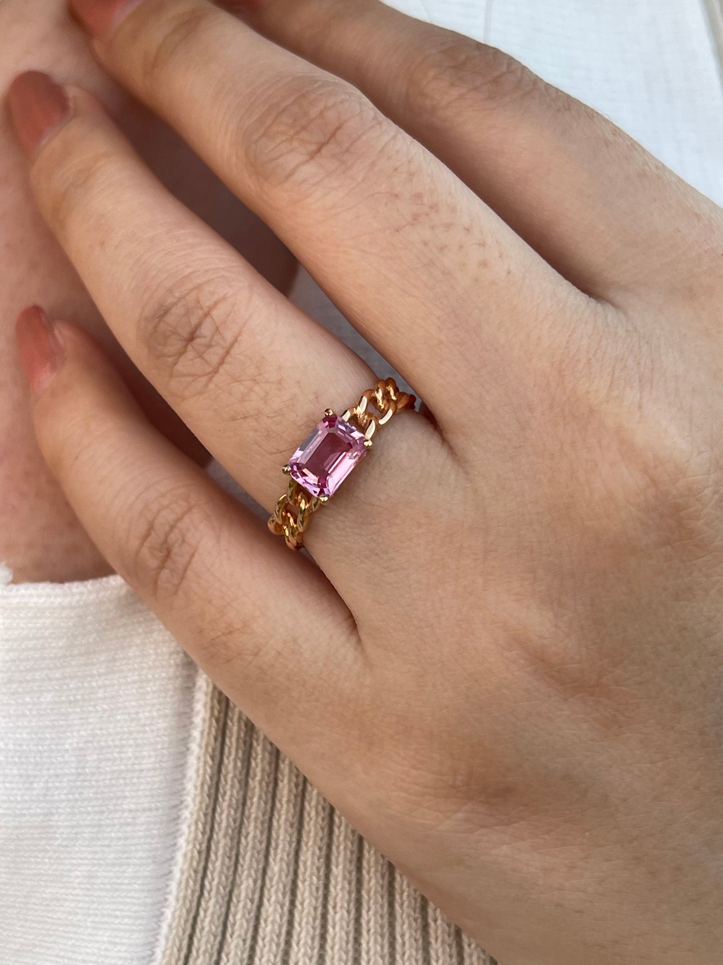 Emerald cut Pink Tourmaline Ring 粉紅碧壐寶石戒指